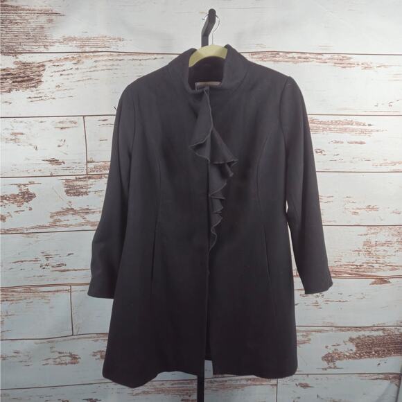 T Tahari Kate Wool Blend Overcoat Ruffle Black Size 2X - Picture 1 of 8